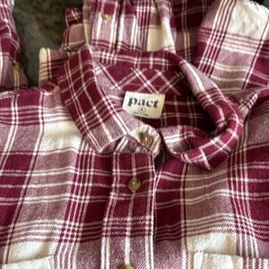 Pact Organic Burgundy and White Flannel Checkered Shirt